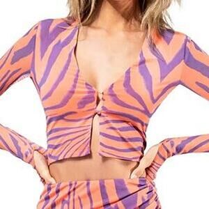 AFRM Orange Purple Zebra Fitted Mesh Crop Top Size S